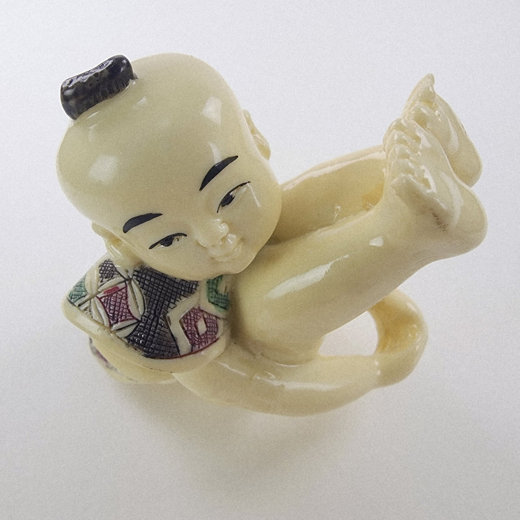 Japanese Boy Fertility Resin Figure Vintage Chinese Hand Carved Details
