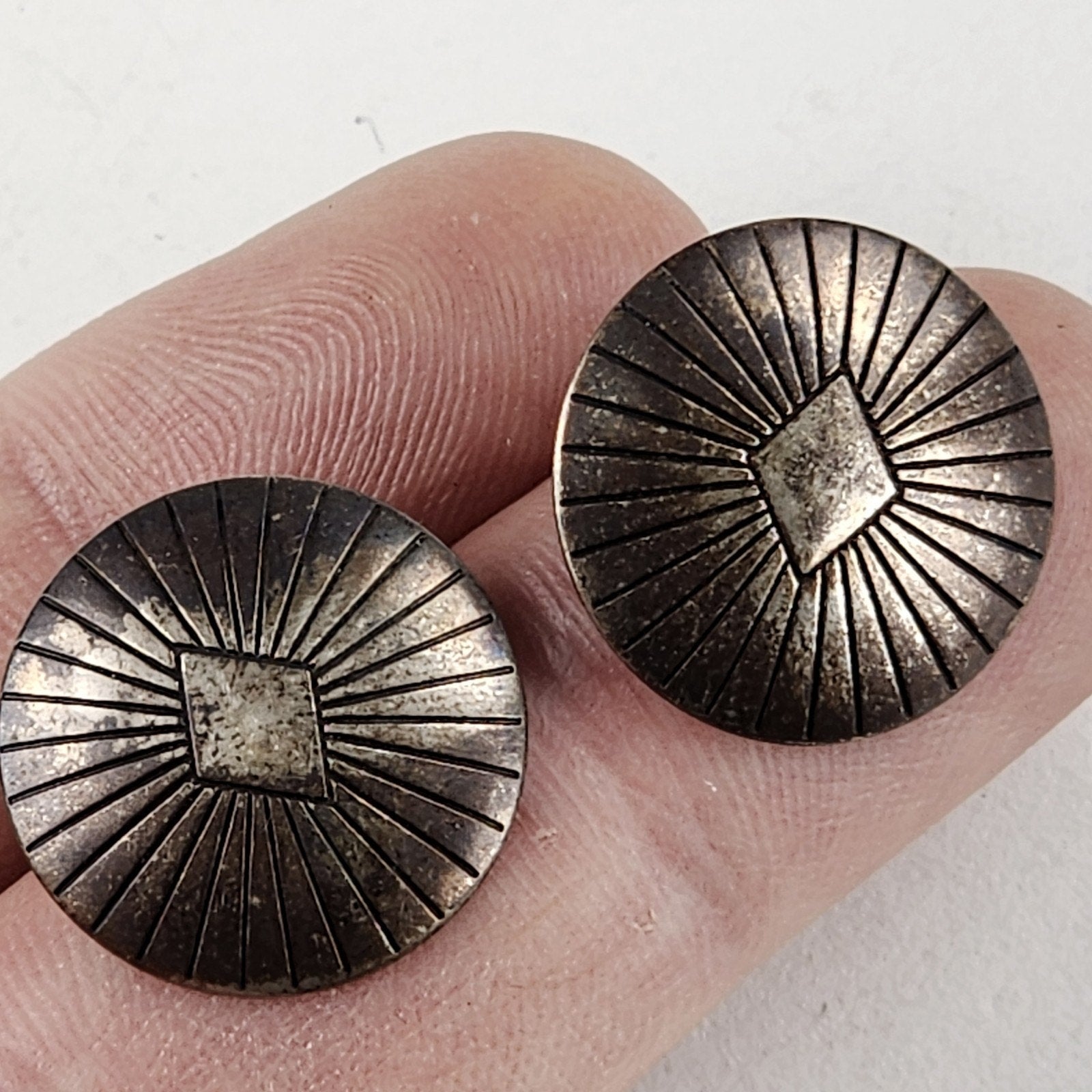 Native Stamped Concho Button Earrings Old Pawn Sterling Silver 925 Vintage
