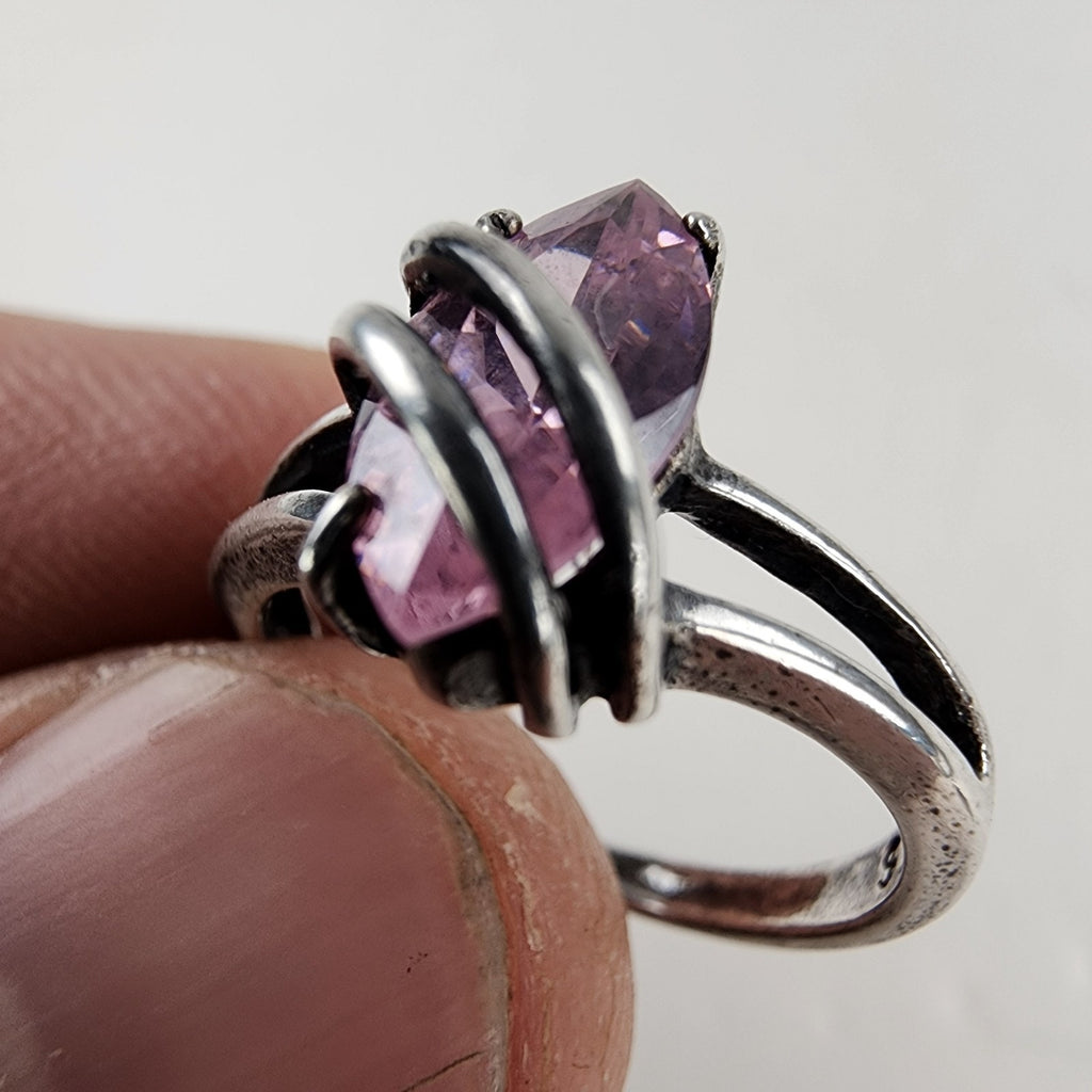 Marquise Cut Wire Wrap Pink Gemstone Ring Size 6 1/2 Sterling Silver 925 Vintage