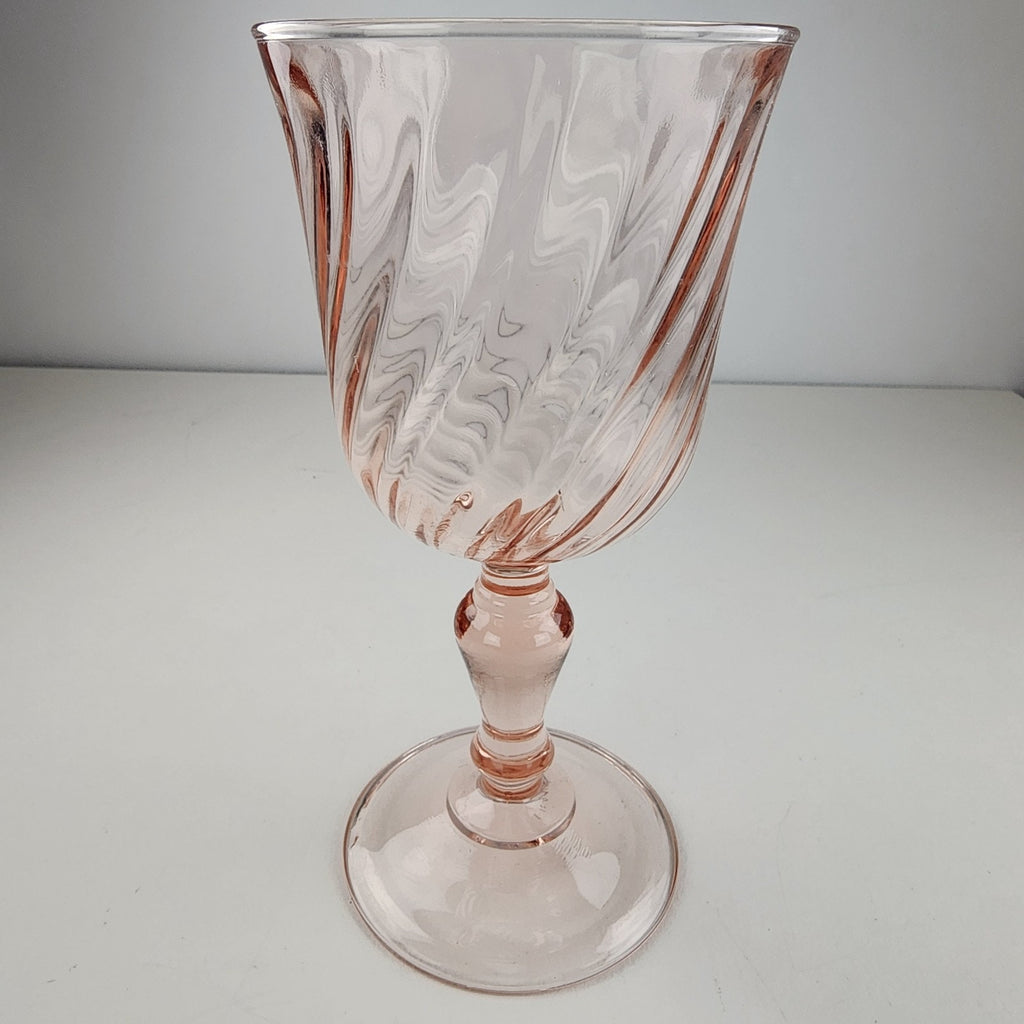 6 1/2" Pink Depression Glass Twisted Stemware Wine Glass Vintage