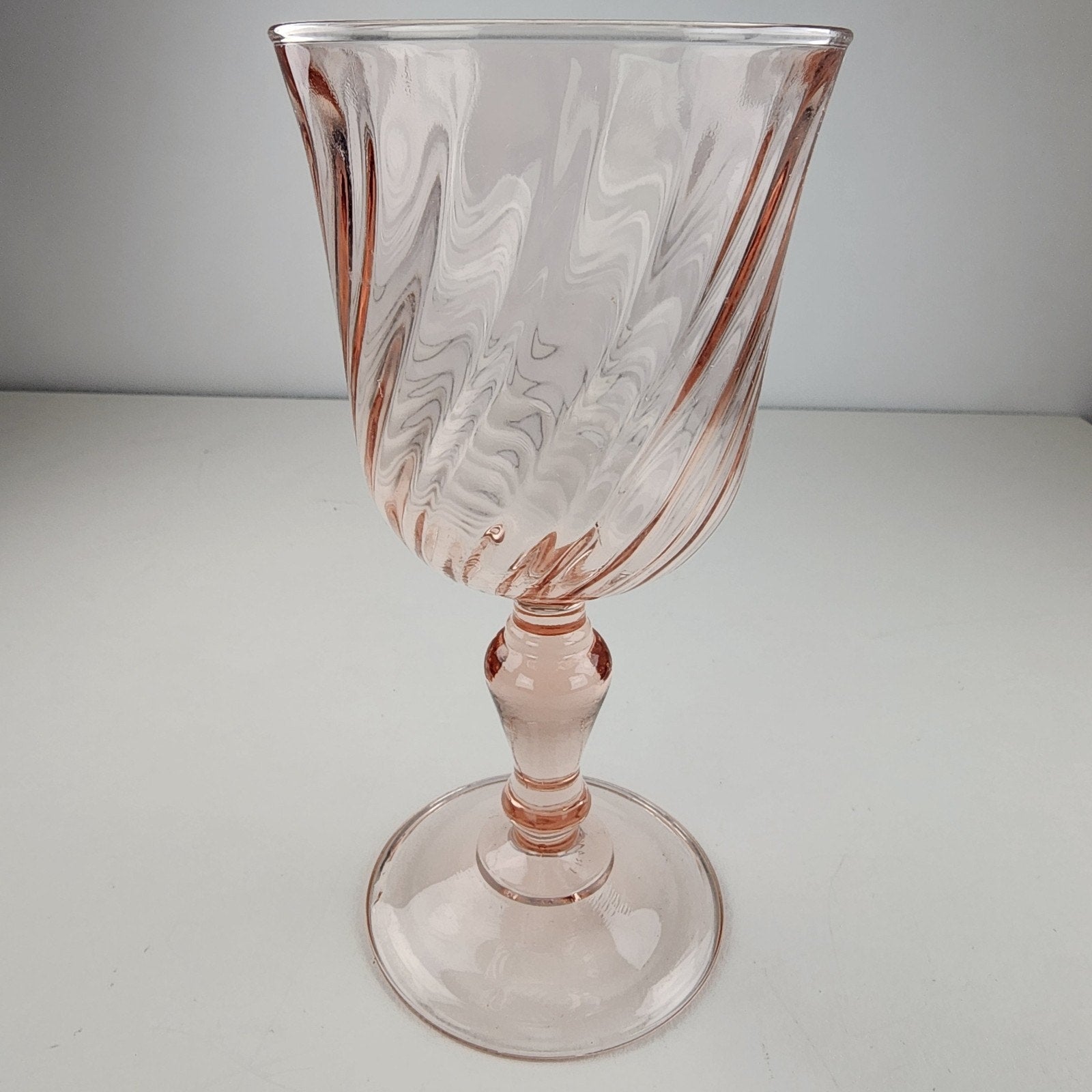 6 1/2" Pink Depression Glass Twisted Stemware Wine Glass Vintage