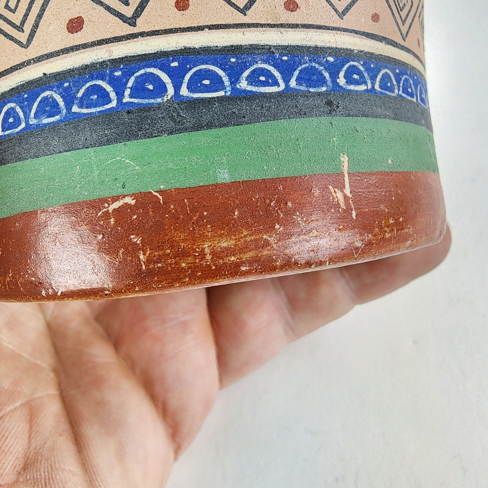 1930's Ladislao Ortega Polychrome Handled Basket Clay Painted Mexican Pottery