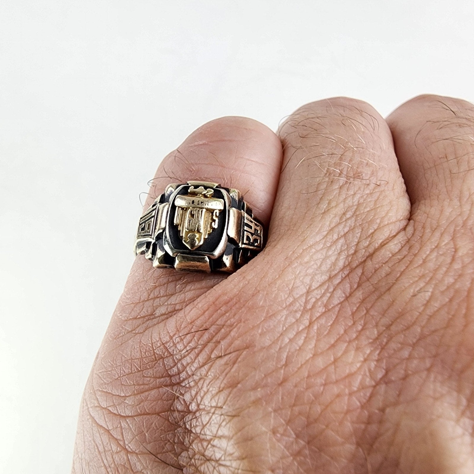 10K Yellow Gold & Sterling Silver 925 Monogrammed 1934 Class Ring Size 9 1/4
