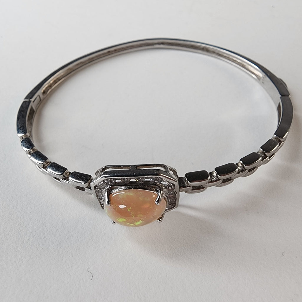 Ethopian Opal Halo Sterling Silver 925 Hinged Designer Bracelet