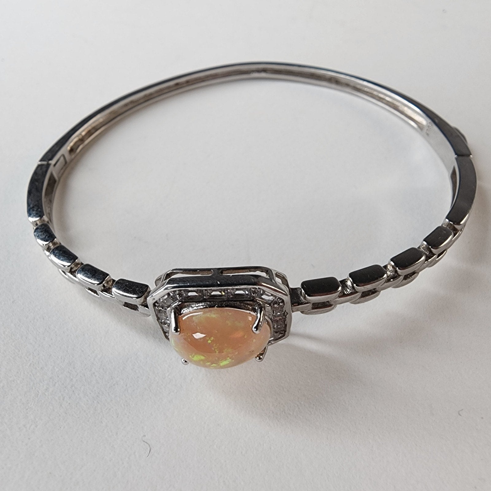 Ethopian Opal Halo Sterling Silver 925 Hinged Designer Bracelet