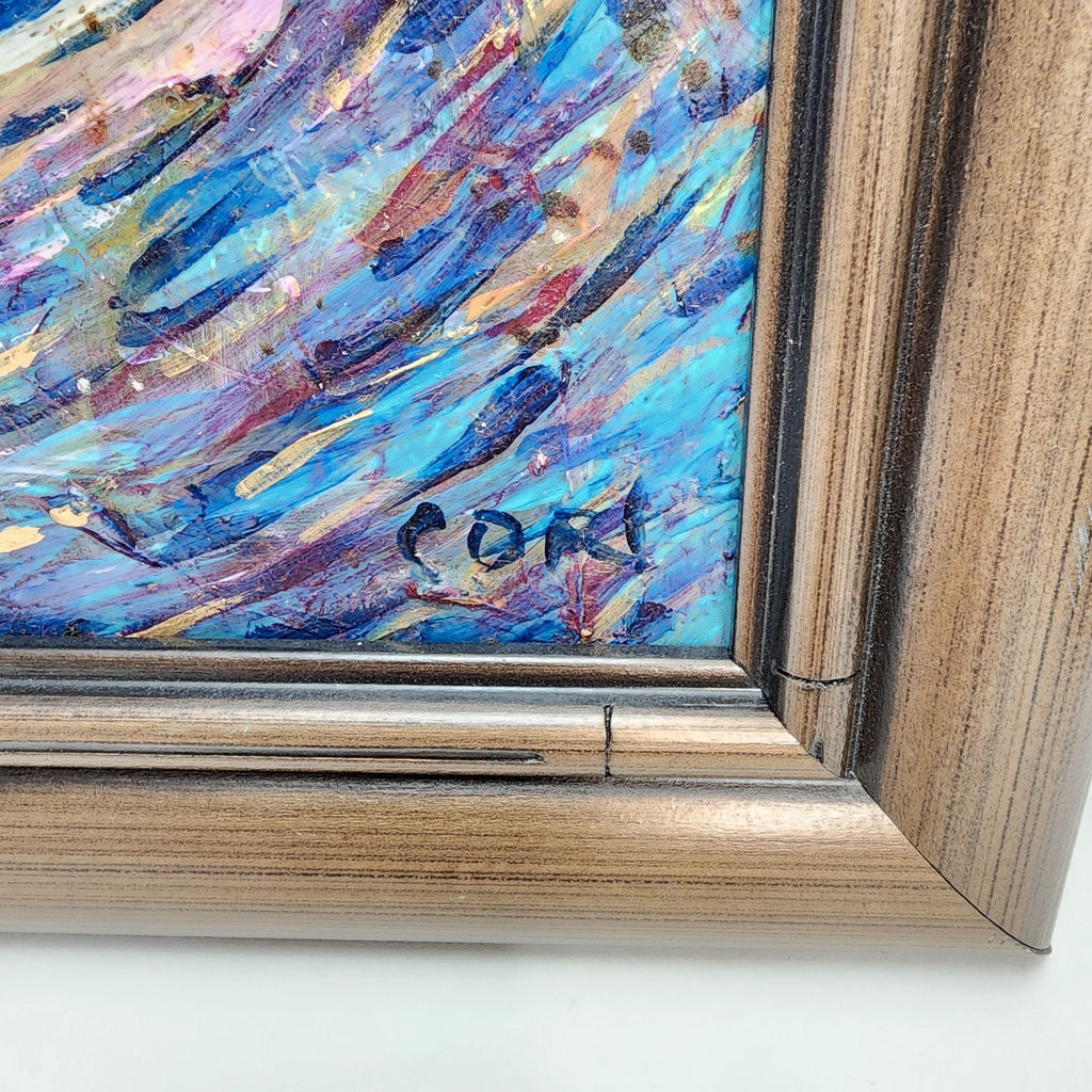 Abstract Fish Acrylic Painting on Panel Signed Cori & Framed