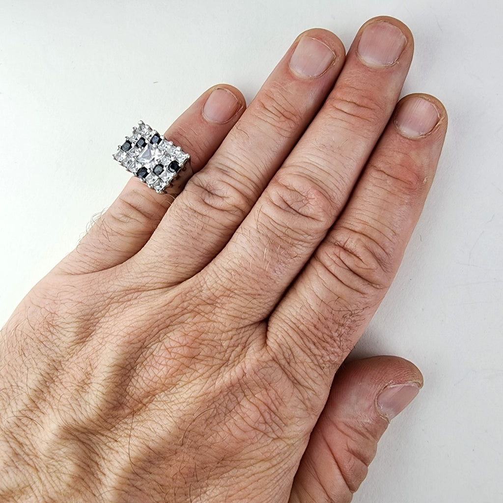 Princess Cut Gemstone Cluster Cocktail Ring Size 5 1/2 Sterling Silver 925