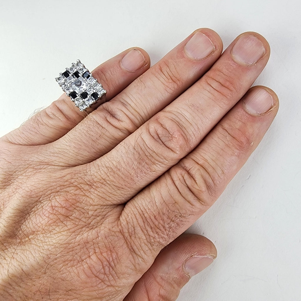 Princess Cut Gemstone Cluster Cocktail Ring Size 5 1/2 Sterling Silver 925