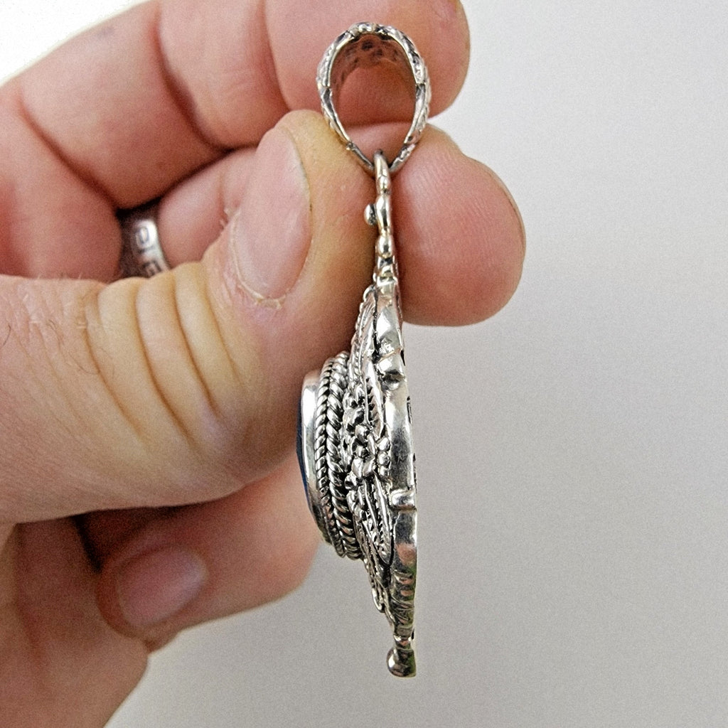 Sarda Caribbean Quartz Pariba Blue Pendant Sterling Silver 925 Vintage Bali