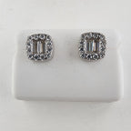 Moissanite Halo Sterling Silver 925 Stud Screwback Earrings Baguette & Round Cut