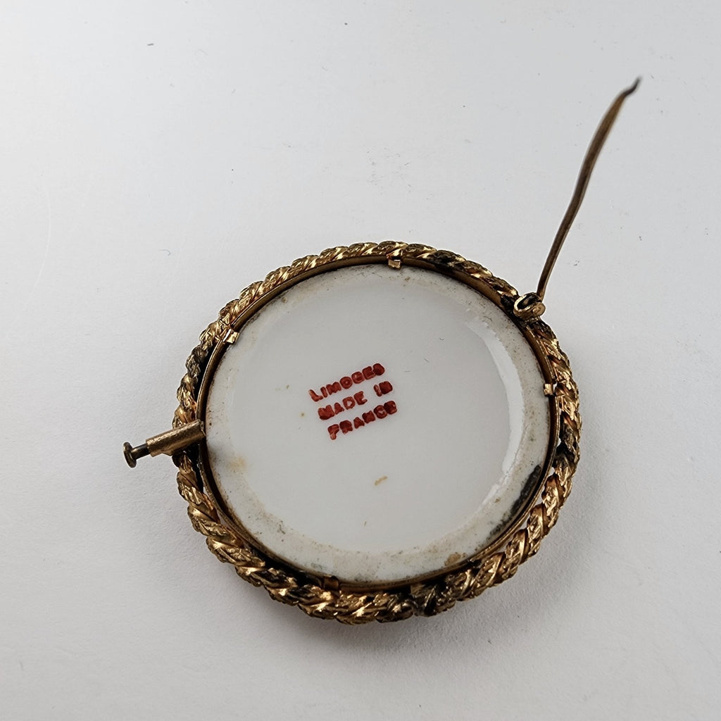 Limoges France Hand Painted Porcelain Miniature Brooch Antique