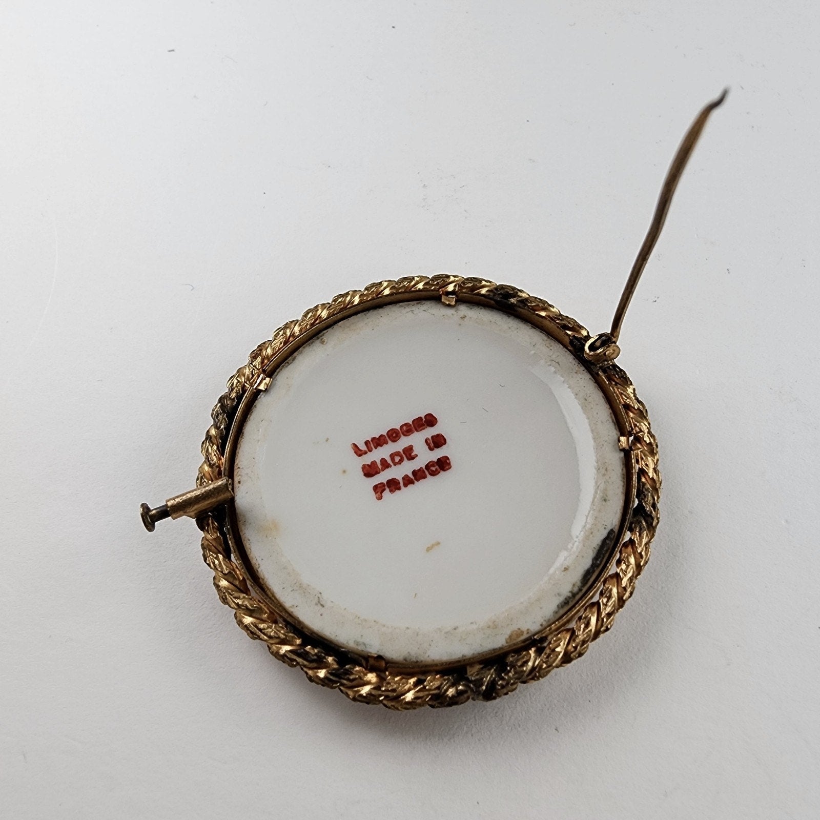 Limoges France Hand Painted Porcelain Miniature Brooch Antique