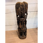 African DOGON Marriage Statue Wood Carved Couple and Children Figure 21"