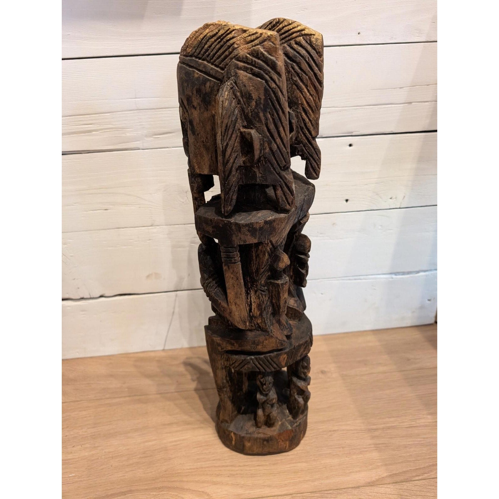 African DOGON Marriage Statue Wood Carved Couple and Children Figure 21"