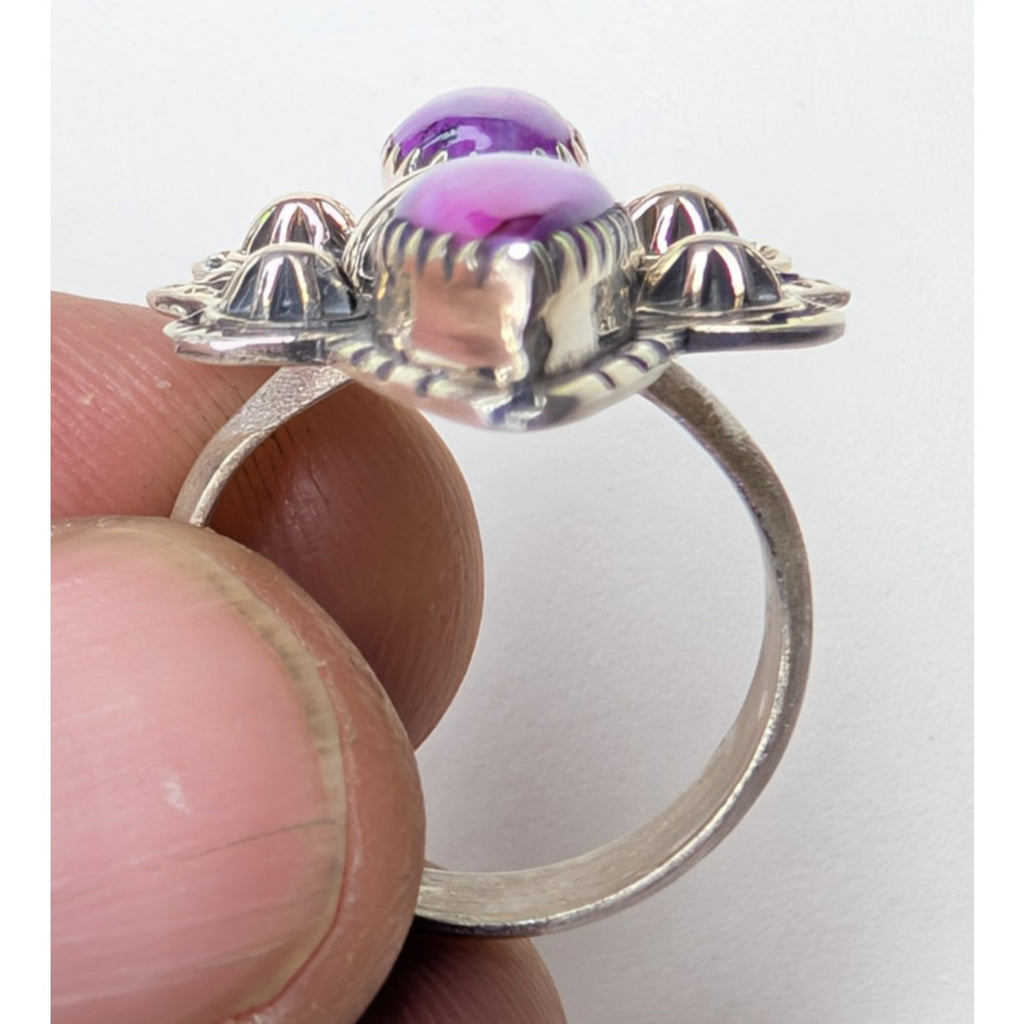 Purple Mohave Turquoise Stamped Sterling Silver 925 Adjustable Ring Size 6 to 11