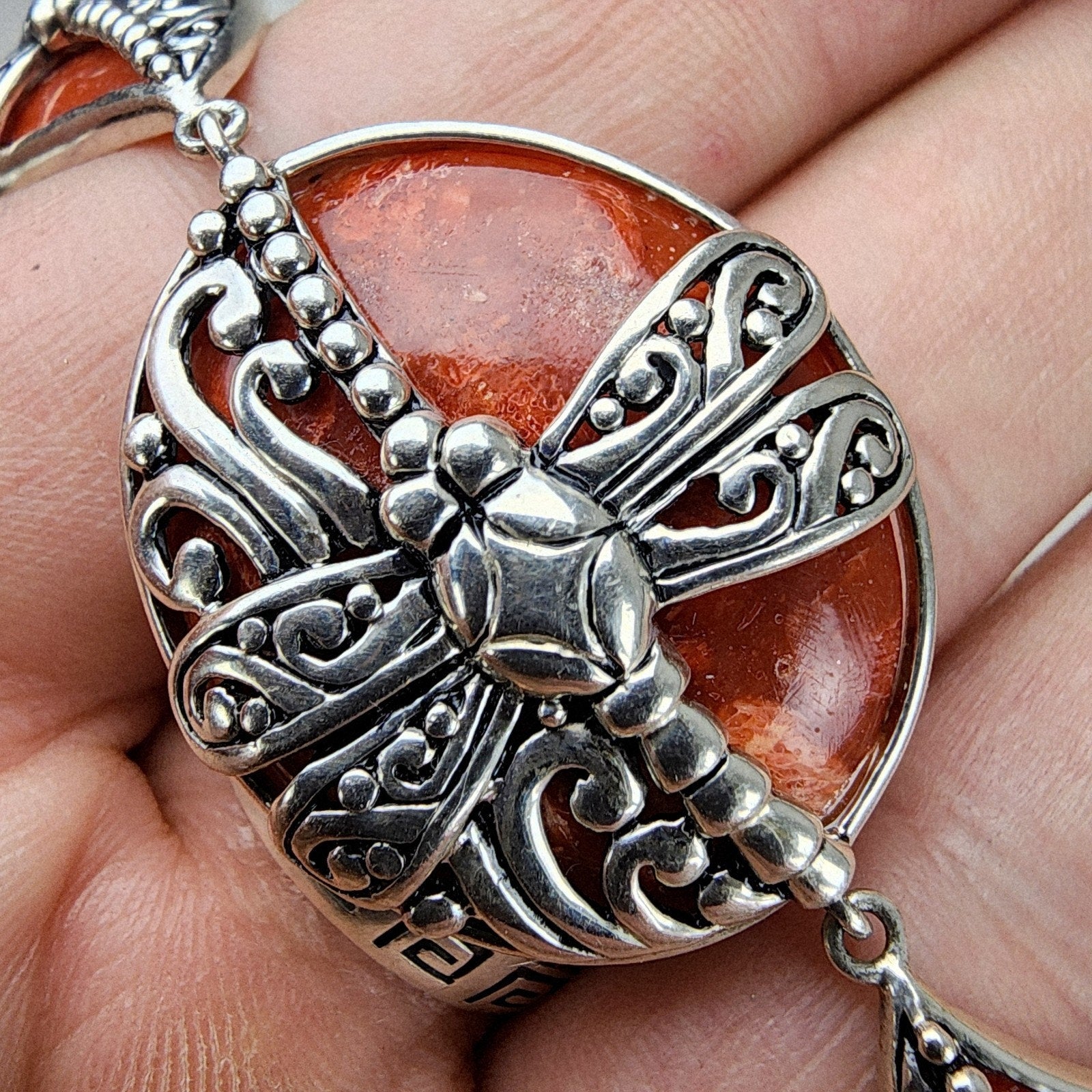 Orange Firefly Bracelet Sterling Silver 925 Adjustable 7" to 8"
