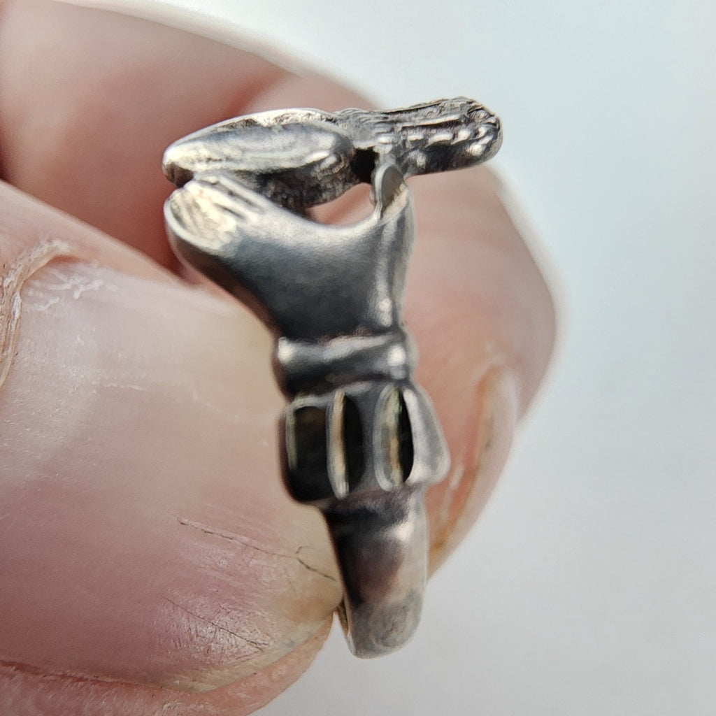 Irish Diamond Cut Claddagh Ring Size 5 Sterling Silver 925 Vintage