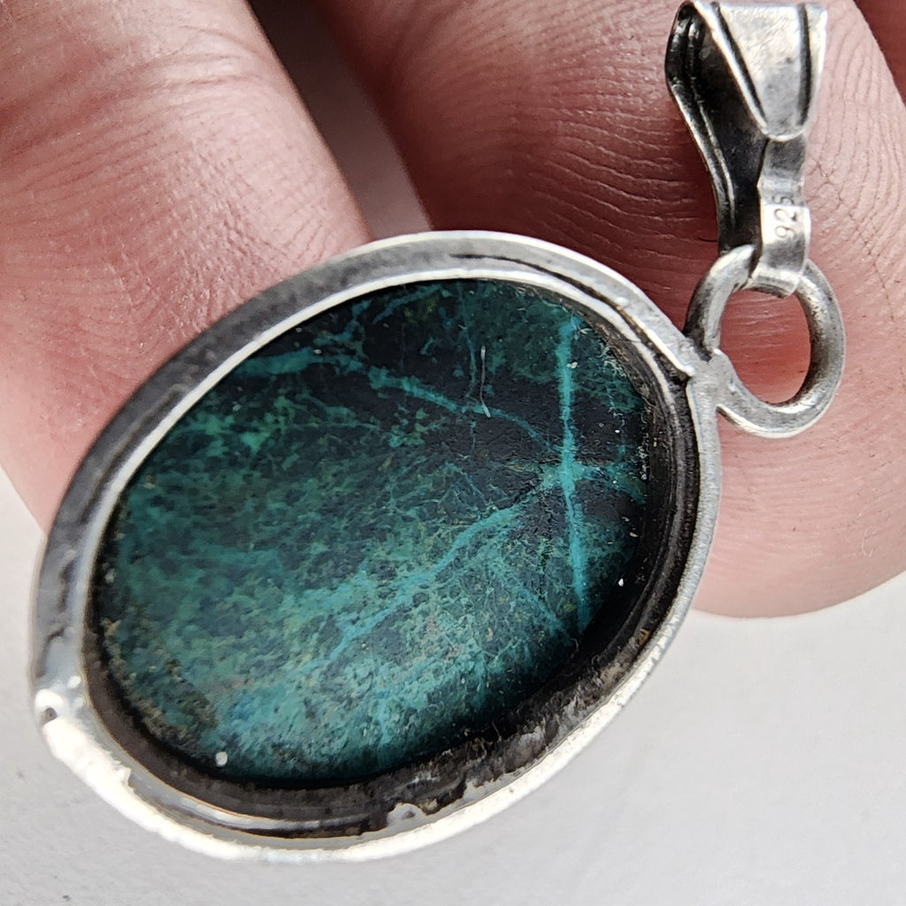 Malachite Oval Pendant Sterling Silver 925 Vintage