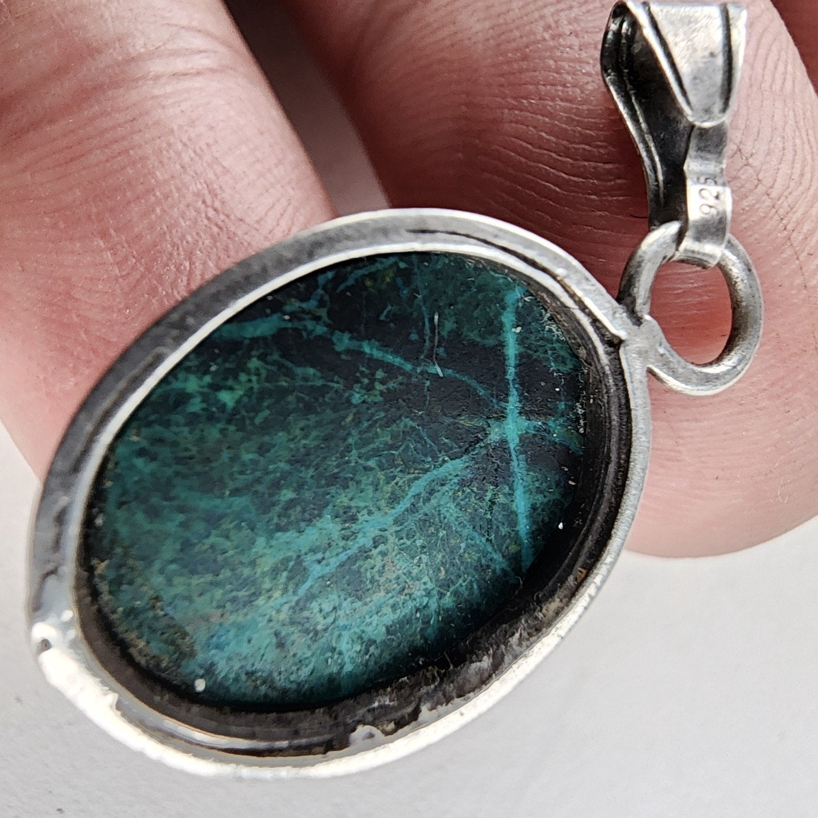 Malachite Oval Pendant Sterling Silver 925 Vintage