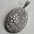 Diamond & Seed Pearl Pendant Sterling Silver 925 Vintage