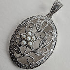 Diamond & Seed Pearl Pendant Sterling Silver 925 Vintage
