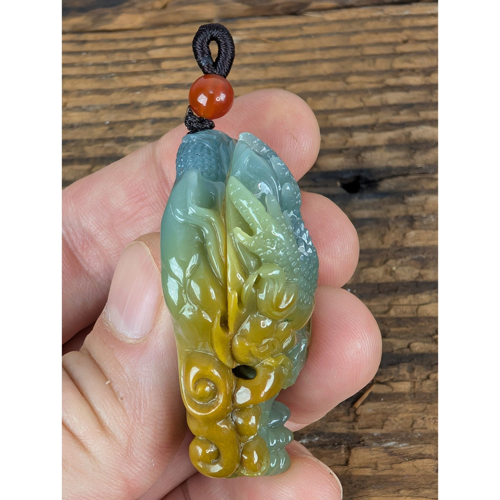 New Blue Guatemalan JADE Carved Chinese Dragon Pendant