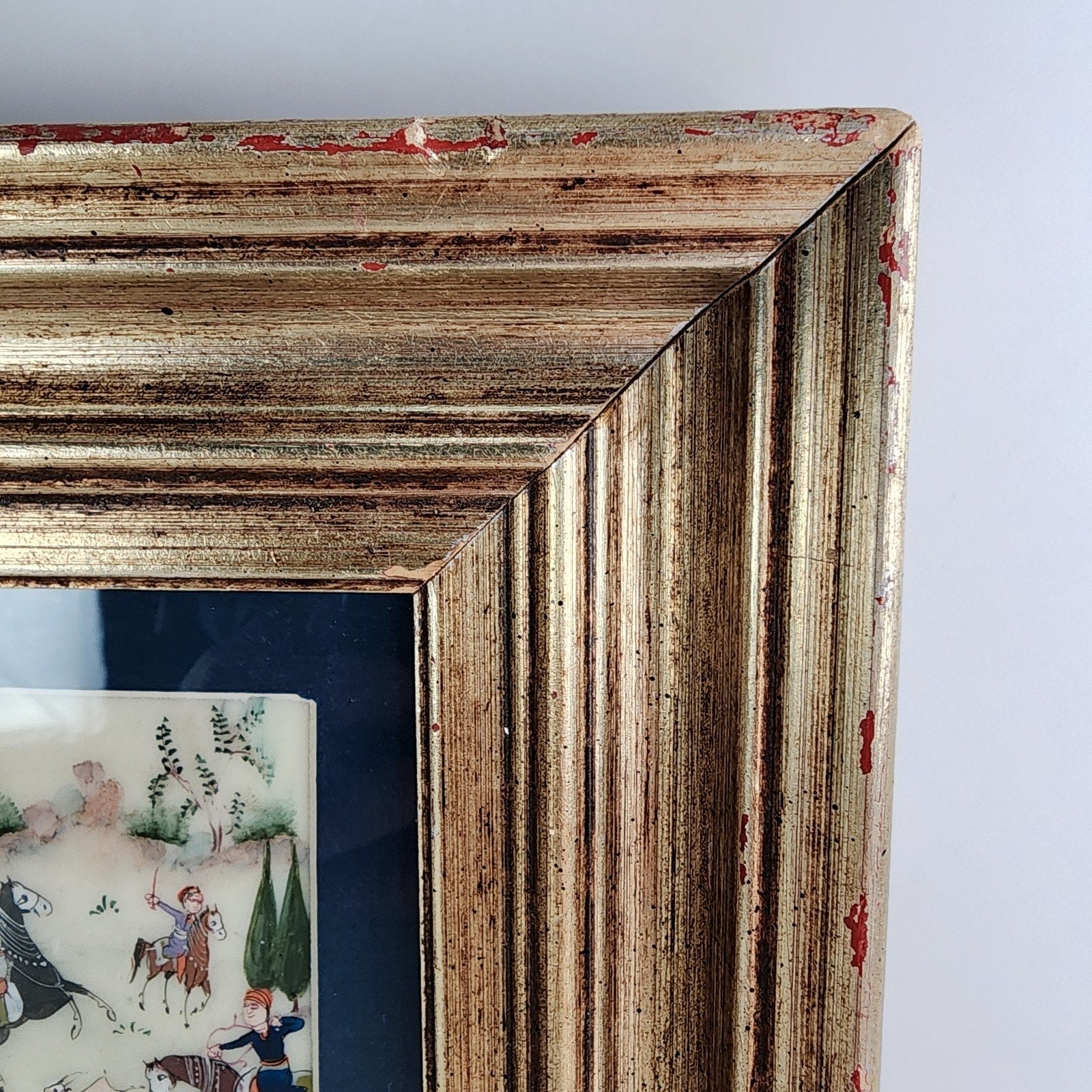Miniature Persian Painting of The Hunt on Celluloid Framed MCM