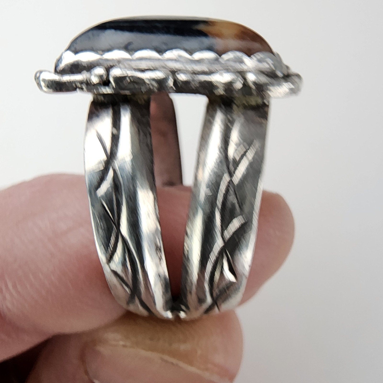 Old Pawn Moss Agate Ring Size 13 1/2 Sterling Silver 925 Native