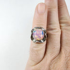 Foil Faux Opal Cabochon Ring Size 6 Sterling Silver 925 Vintage