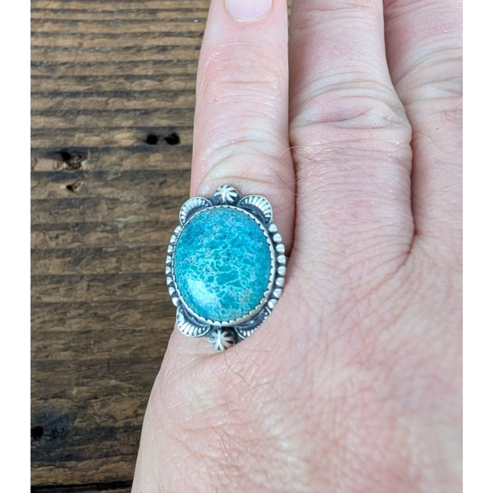 Turquoise Southwestern Sterling Silver 925 Ring Adjustable Size 6 to 11
