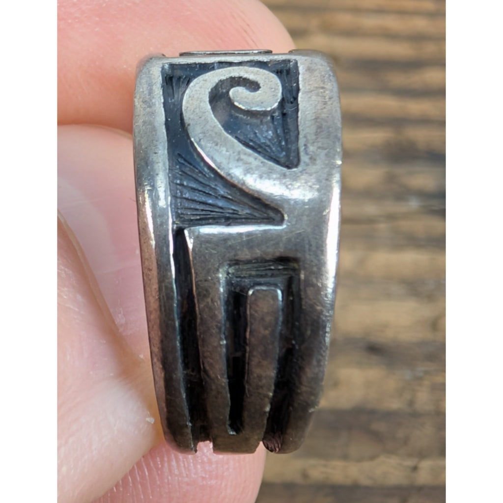 Vintage Hand Carved Tribal Band Sterling Silver 925 Ring Size 7 3/4