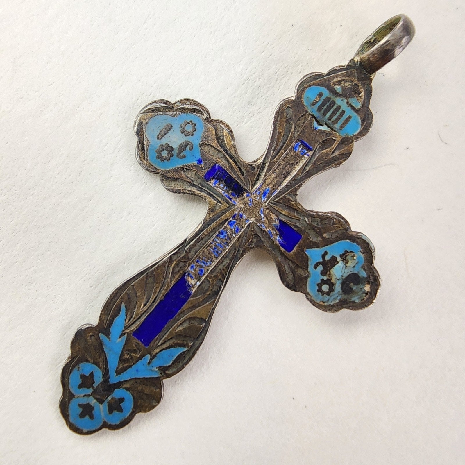 Russian Imperial Enamel 84 Silver 875 Cross Crucifix Antique Pendant