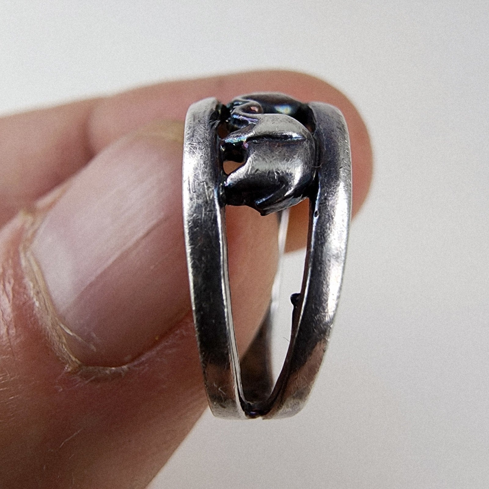 Elephant Pair Ring Size 7 Sterling Silver 925 Merging Band Vintage