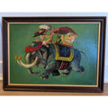 1952 Acrylic Painting Riders on Elephant Hardship Post Midcentury 16" x 22"