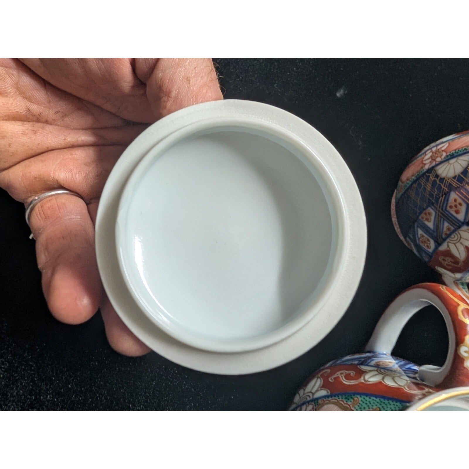 Japanese IMARI Coffee Creamer and Sugar Bowl Hand Painted Porcelain MCM Arita