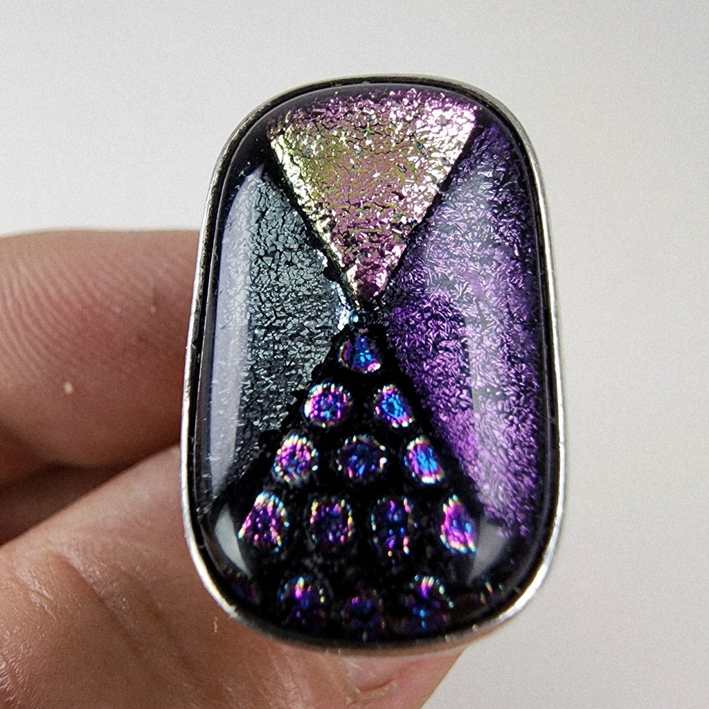 Dichroic Glass Cabochon Mexico Ring Size 7 Sterling Silver 925 Vintage