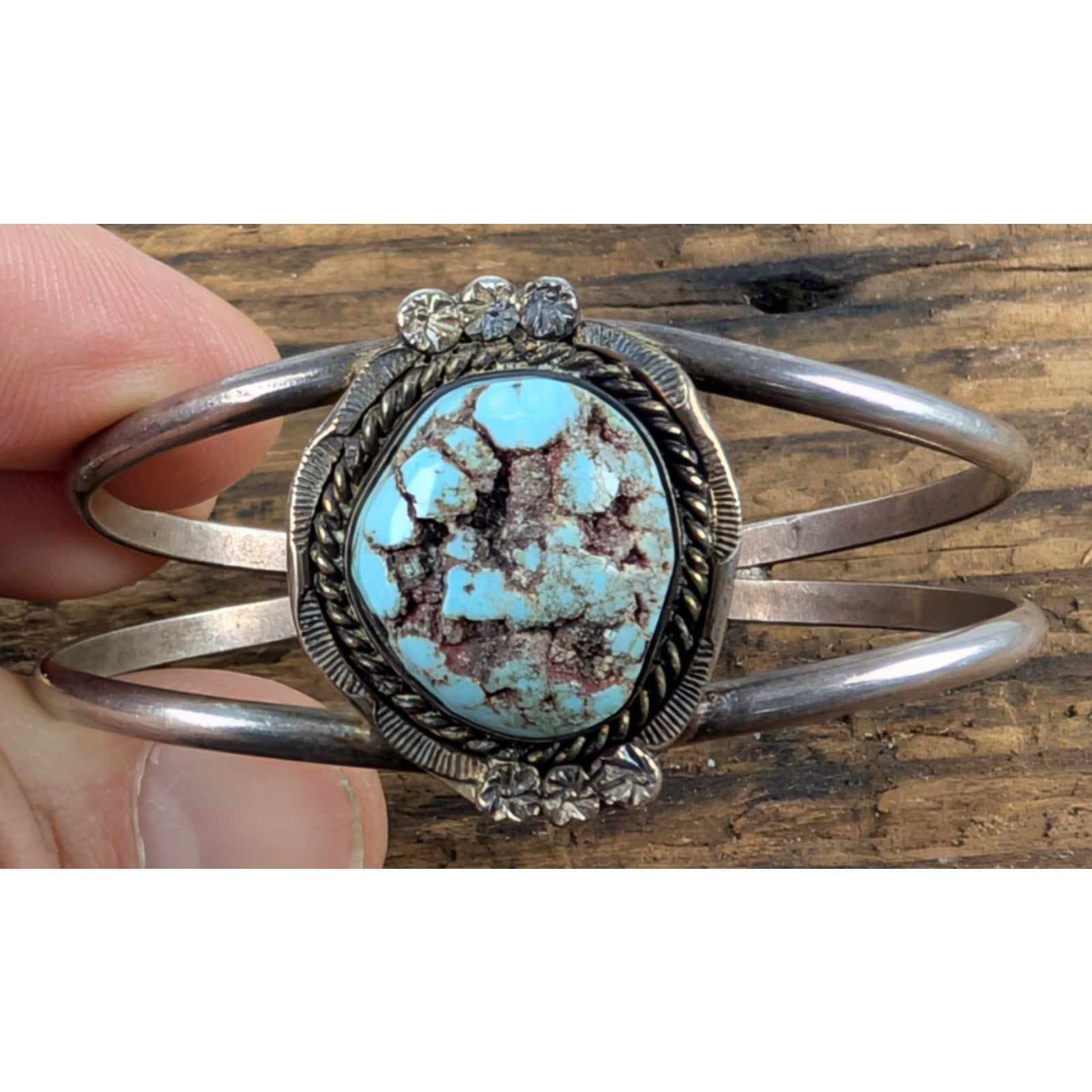 Old Pawn Native TURQUOISE Stamped Sterling Silver 925 Cuff