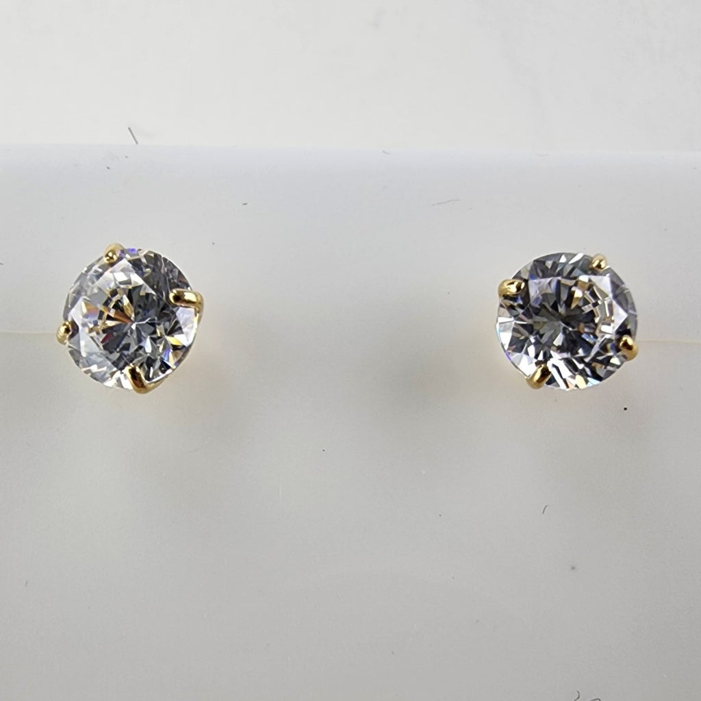 14K Yellow Gold Clear Spinel Solitaire Stud Earrings New