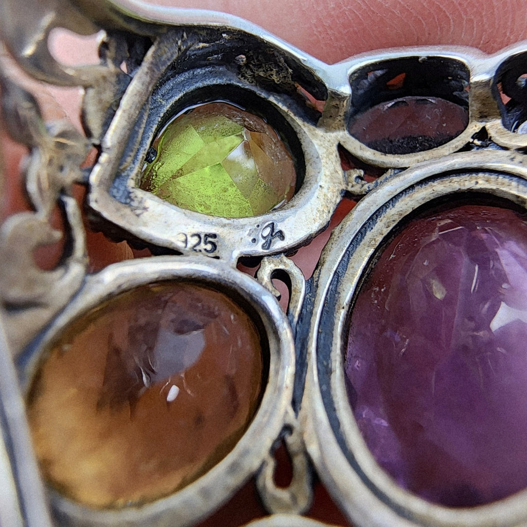 Designer Gemstone Cluster Ring Size 8 1/2 Sterling Silver 925 Vintage