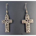 Scrollwork Cross Sterling Silver 925 Fish Hook Dangle Earrings Vintage