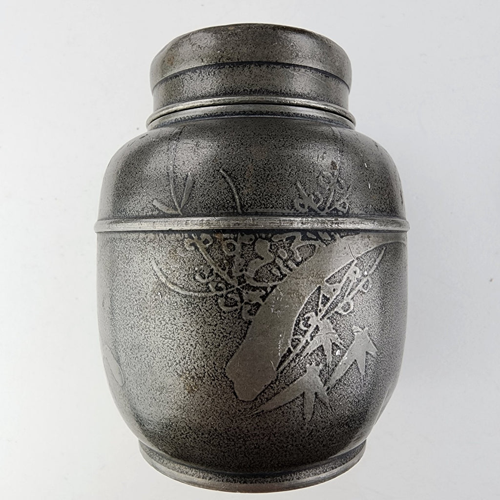 Satsuma Japanese Tin Pewter Tea Caddy Jar Signed Antique Suzuhan