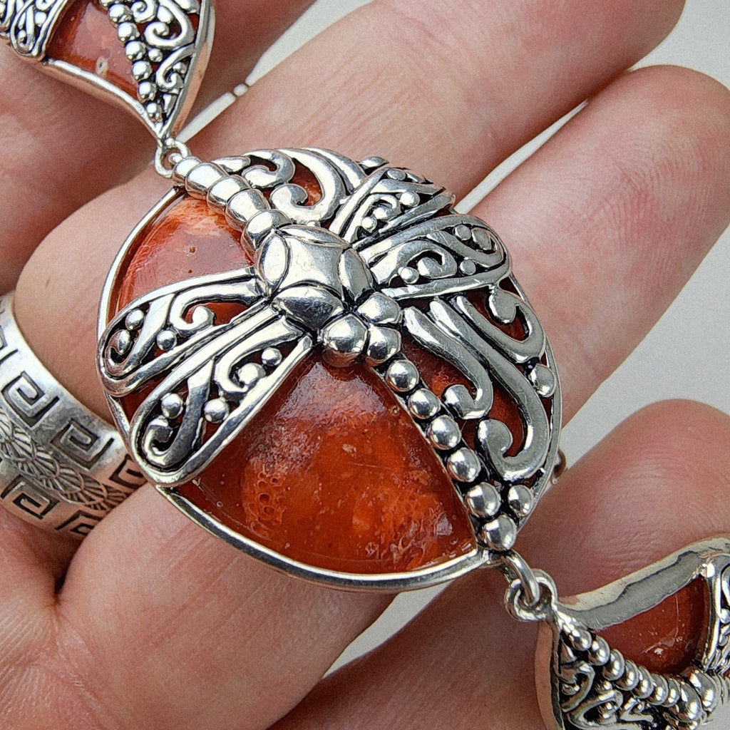 Orange Firefly Bracelet Sterling Silver 925 Adjustable 7" to 8"