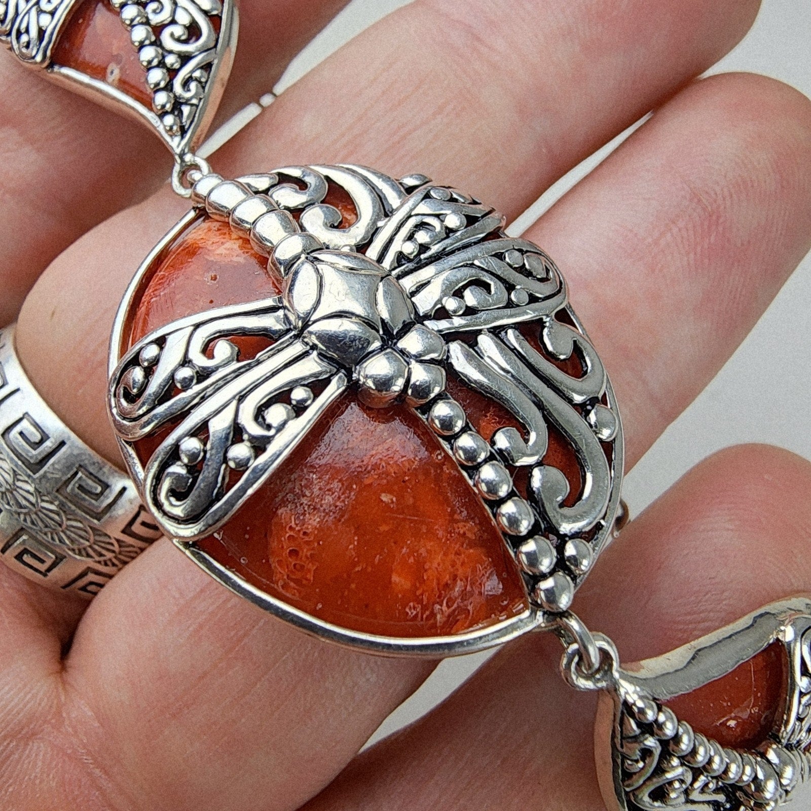 Orange Firefly Bracelet Sterling Silver 925 Adjustable 7" to 8"
