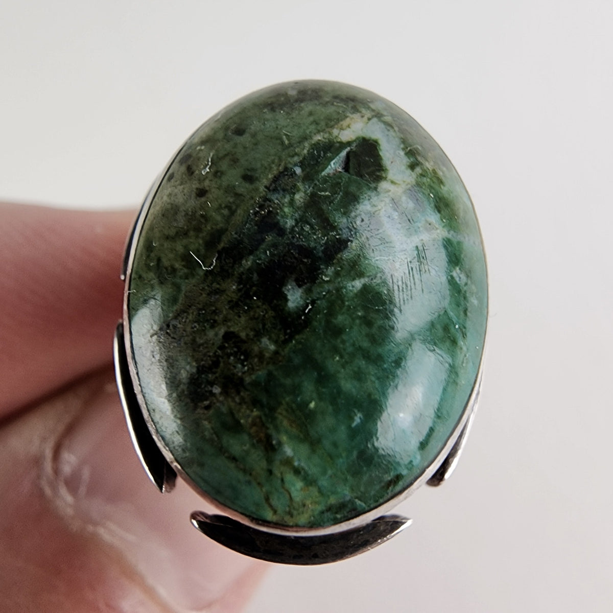 Taxco Mexico Green Agate Ring Size 5 1/2 in Sterling Silver 925 Vintage