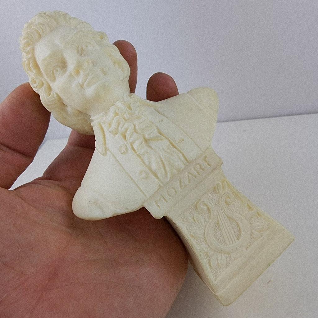 4" Mozart Bust Figure Vintage White Stone