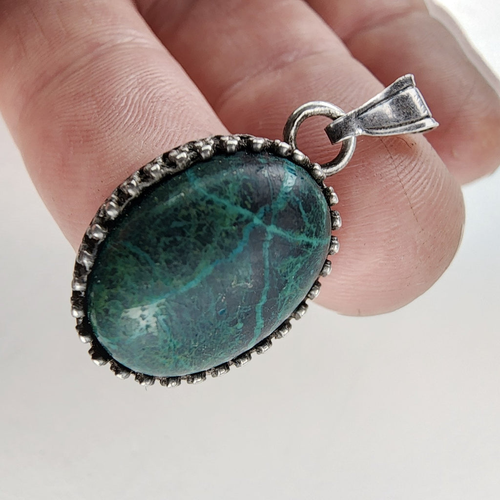 Malachite Oval Pendant Sterling Silver 925 Vintage