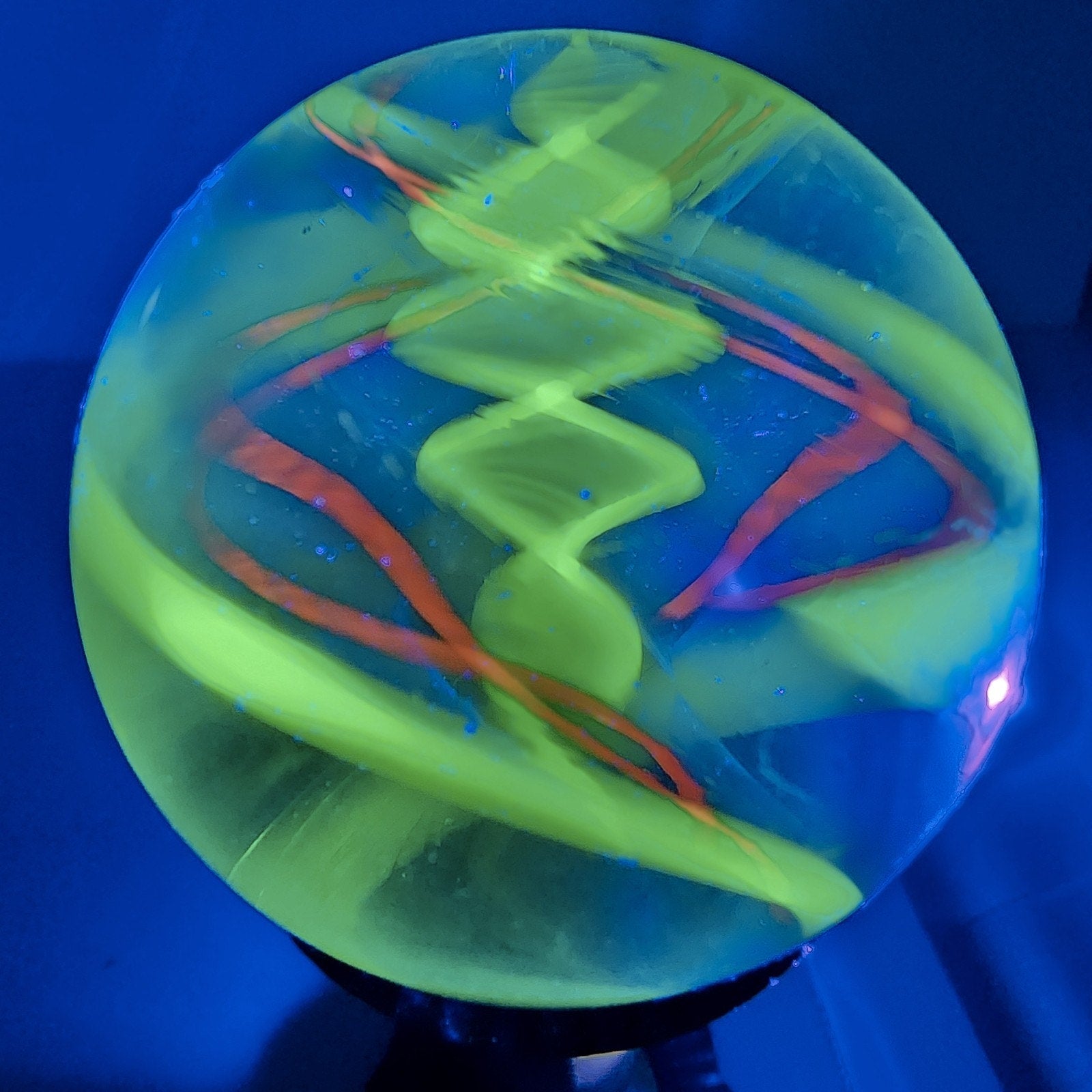 43mm UV Green Double Twist Spiral Borosilicate Marble Signed Eddie Seese 2015
