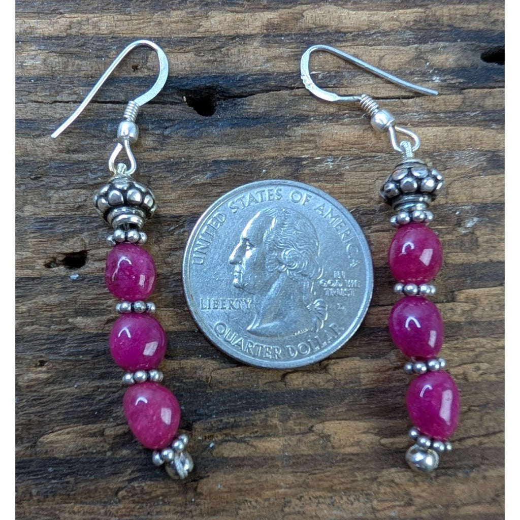 Vintage Pink Gemstone Dangle Sterling Silver 925 Earrings