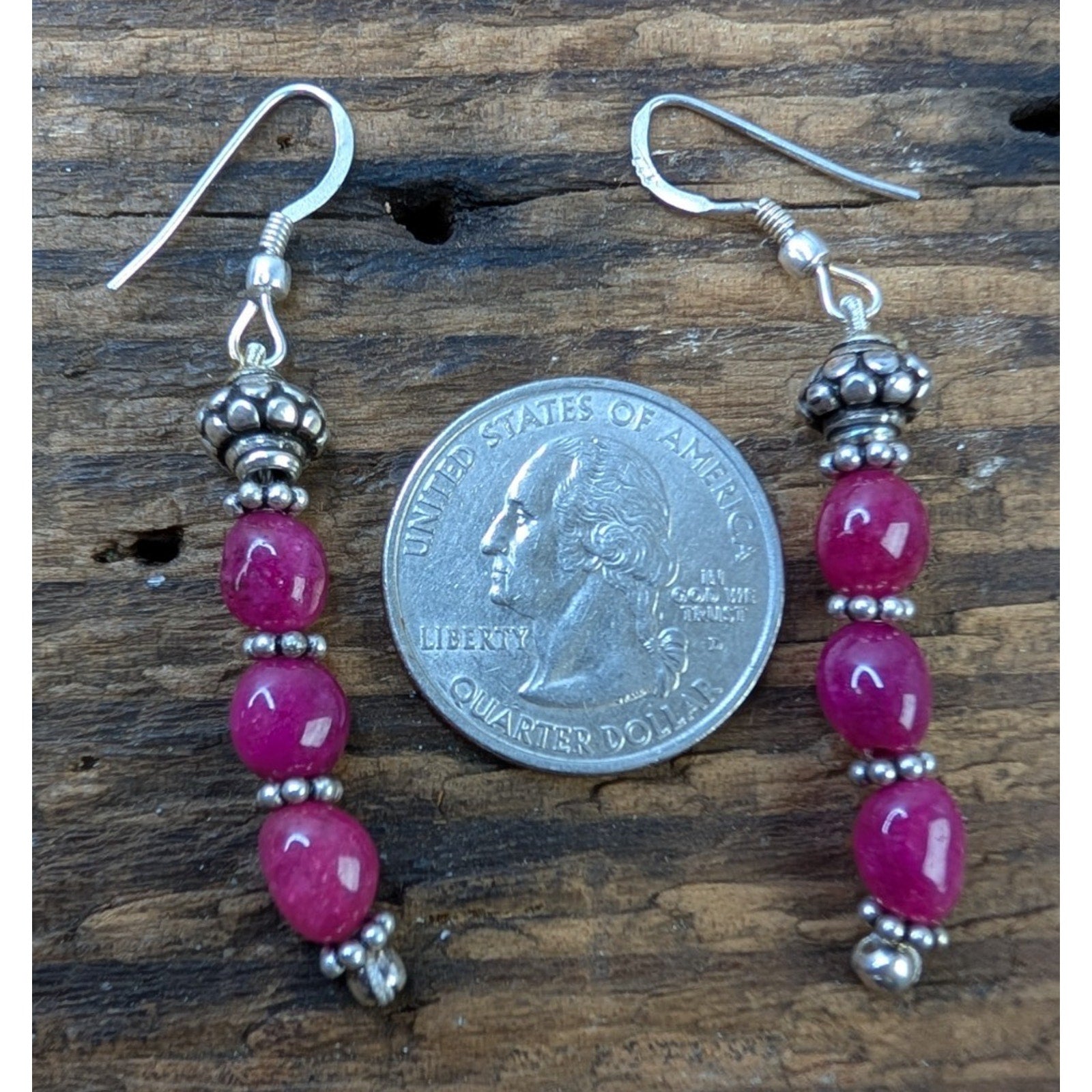 Vintage Pink Gemstone Dangle Sterling Silver 925 Earrings