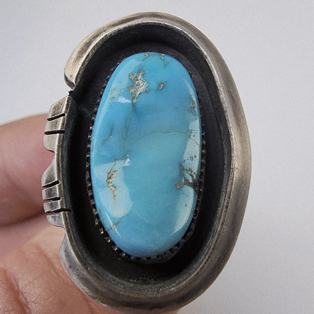 Kingman Turquoise Shadowbox Ring by Ruben Castillo Size 11 Sterling Silver 925